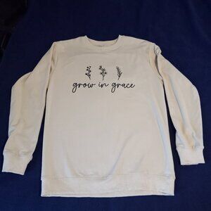 Womens Tan Size Medium Sweatshirt "GROW WITH GRACE" Message On Front